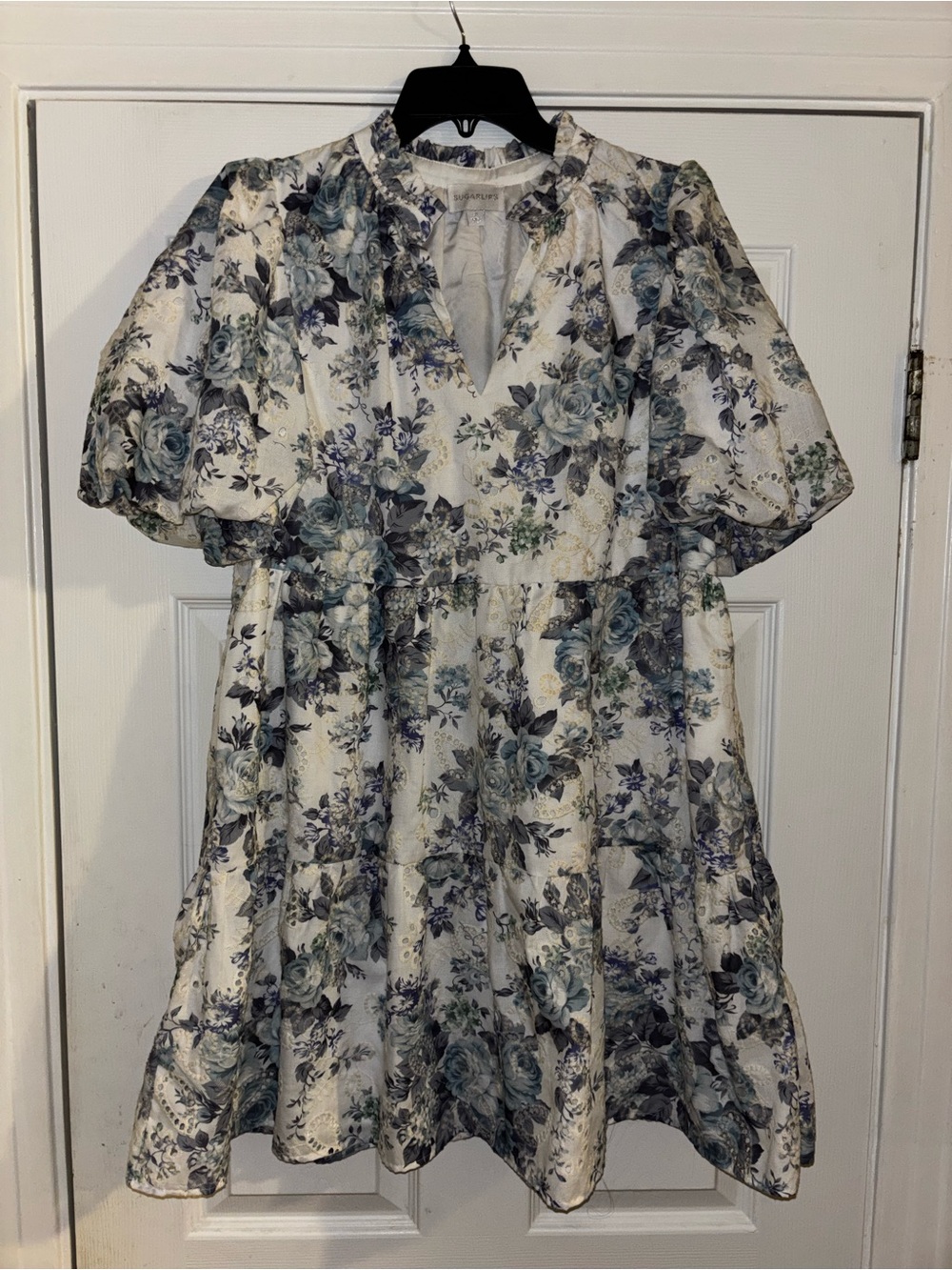 Sugarlips White Dress with Blue, Purple, Green Floral Print